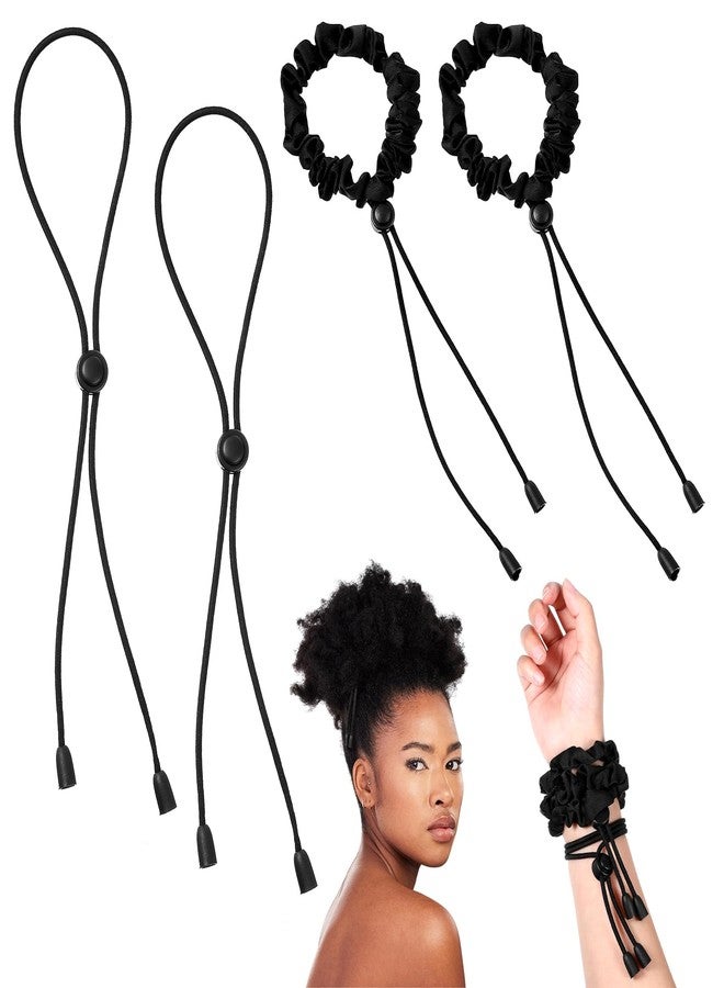 KFHENSOMR Adjustable Hair Ties 4 Pcs Black Large Satin Hair Ties for Afro Puff Thick Hairs Band Adjustable Loc Accessories for Black Women Soft Ponytail Holders for Medium Thick Thin Curly Hairs - Image 1